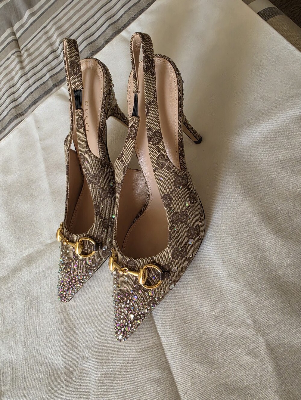 Embellished Pink Crystal Slingback Heels Size 8